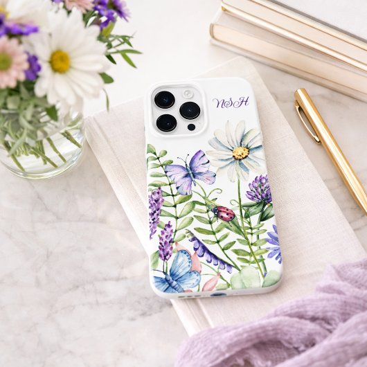Wildblumen mit Schmetterlingsmonogramm Case-Mate iPhone Hülle