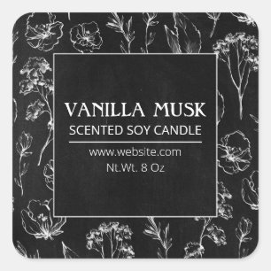 Wildblumen mit schwarzem Chalkboard Soy Candle Lab Quadratischer Aufkleber