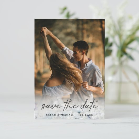 Wildblumen mit überblendtem Bild Save The Date (Stehend Vorderseite)