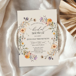 Wildblumen mit Wasserfarbenfall, blau orange Einladung