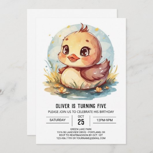 Wildblumen Moderne Duck Geburtstag Einladung (Vorne/Hinten)