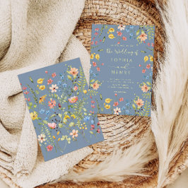 Wildblumen Moderne Elegante Blauen Hochzeit Einladung