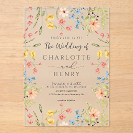 Wildblumen Moderne Elegante Gartenhochzeit Acryleinladungen