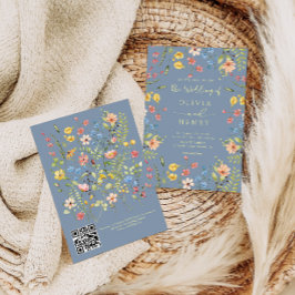 Wildblumen Moderne Hochzeitsszenarien mit blauem Q Einladung