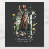Wildblumen Moderne schwarze Foto-Bogen Abschlussfe Weinetikett (Einzelnes Label)