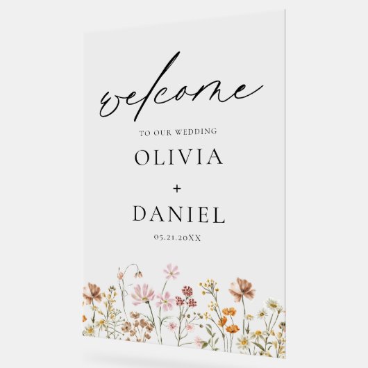 Wildblumen Moderne Script Hochzeit Willkommen Eleg Acrylschild (Winkel)