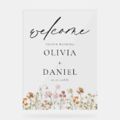 Wildblumen Moderne Script Hochzeit Willkommen Eleg Acrylschild (Vorderseite)