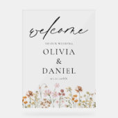 Wildblumen Moderne Script Hochzeit Willkommen Eleg Acrylschild (Vorderseite)