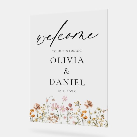 Wildblumen Moderne Script Hochzeit Willkommen Eleg Acrylschild (Winkel)