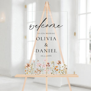 Wildblumen Moderne Script Hochzeit Willkommen Eleg Acrylschild