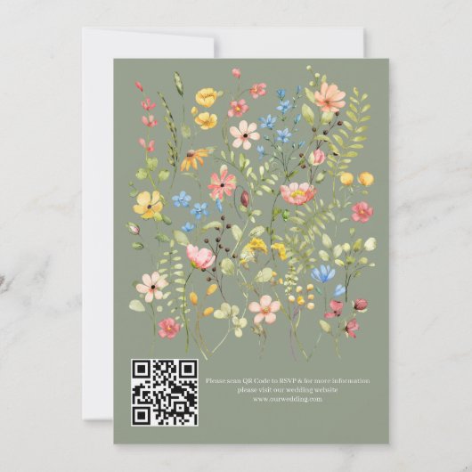 Wildblumen Moderner Zahngarten QR-Code Hochzeit Einladung (Rückseite)