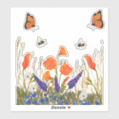 Wildblumen Mohn Butterflies Bienen Aufkleber (Blatt)