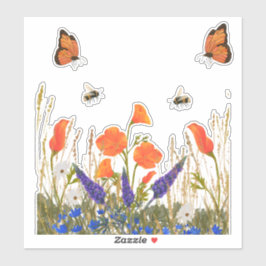 Wildblumen Mohn Butterflies Bienen Aufkleber