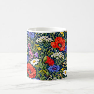 Wildblumen-Mohn-Gänseblümchen-und-Biene-Blumen-Tas Kaffeetasse