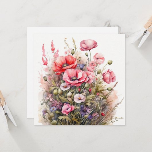Wildblumen, Mohnblumen, Bouquet Karte (Vorderseite/Rückseite Beispiel)