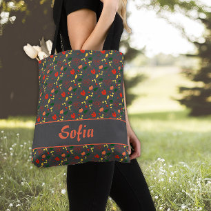 Wildblumen-Mohnmuster graue Tragetasche Tasche