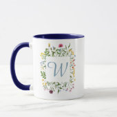 Wildblumen-Monogramm Blau Initiale Tasse (Links)