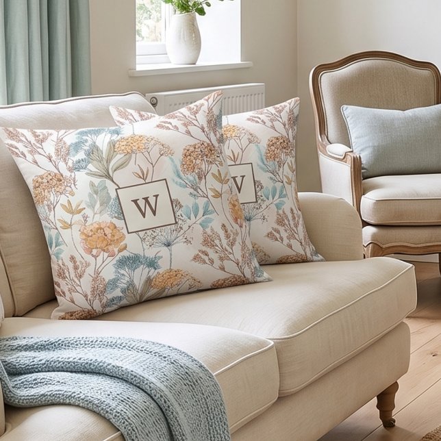 Wildblumen-Monogramm Botanisch Kissen (Von Creator hochgeladen)