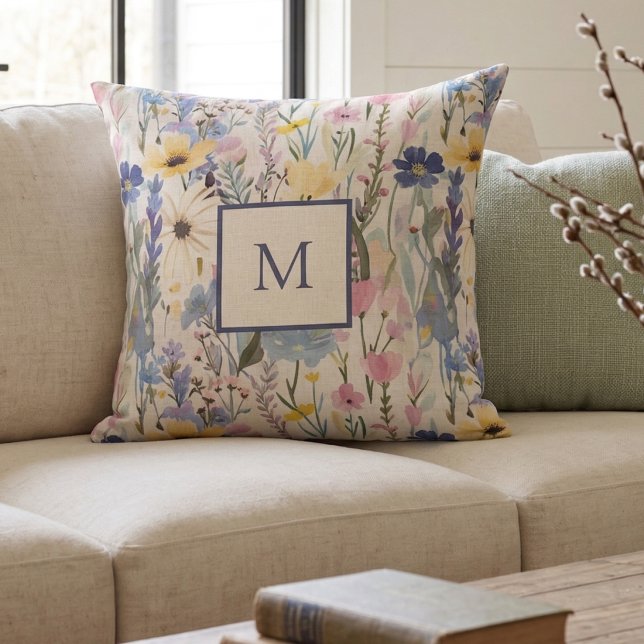 Wildblumen-Monogramm Botanisch Kissen (Von Creator hochgeladen)