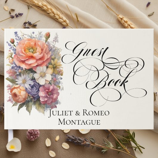 Wildblumen & Monogramm - Elfenbein Gästebuch