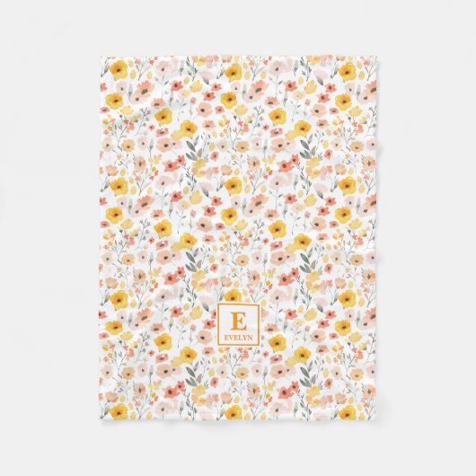 Wildblumen-Monogramm-Flanelldecke Fleecedecke (Vorderseite)
