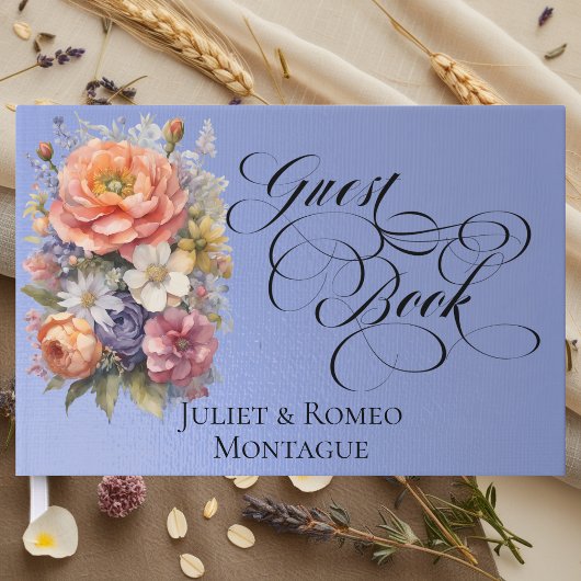 Wildblumen & Monogramm - Himmelblau Gästebuch