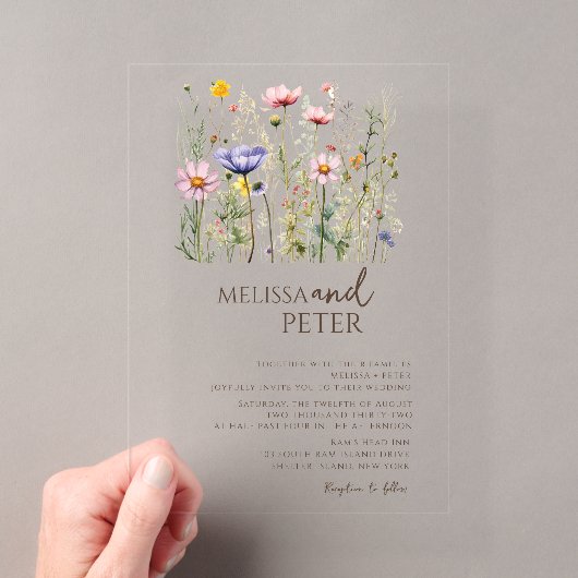 Wildblumen-Monogramm-Hochzeit Acryleinladungen (Insitu (Handheld))