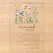 Wildblumen-Monogramm-Hochzeit Acryleinladungen (Vorderseite)