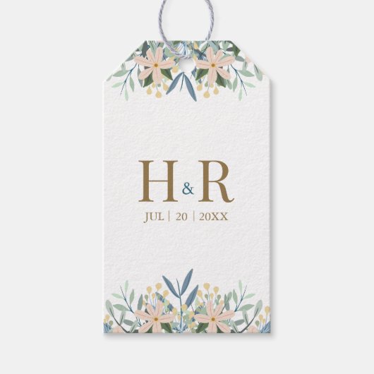 Wildblumen-Monogramm-Hochzeitsgeschenk-Dankeschön- Geschenkanhänger (Vorderseite)