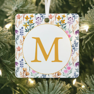 Wildblumen-Monogramm-Initial Gold-Blumen-Boho Ornament Aus Metall