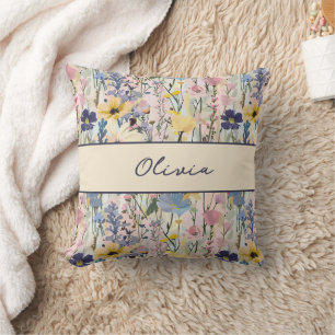 Wildblumen-Monogramm-Name Kissen