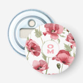 Wildblumen-Monogramm Rosa Mohn Flaschenöffner (Vorderseite)