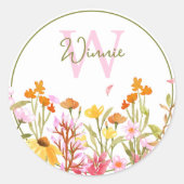 Wildblumen-Monogramm Runder Aufkleber (Vorderseite)