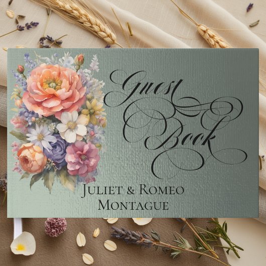 Wildblumen & Monogramm - Salbei Gästebuch