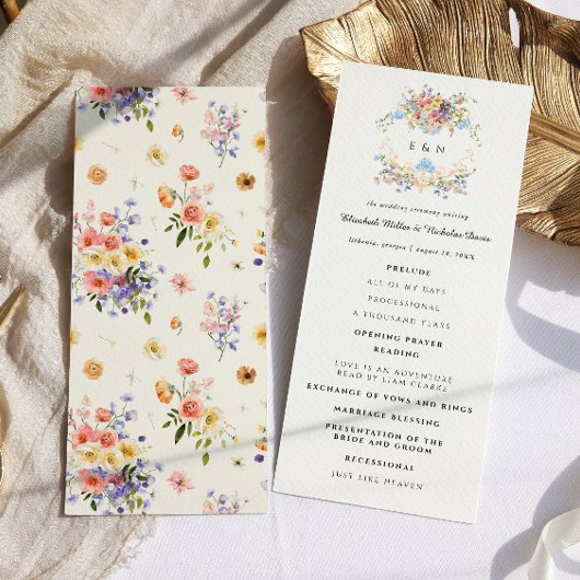 Wildblumen-Monogramm | Verzierte boho-Hochzeitszer Programm