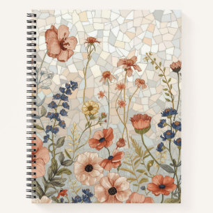 Wildblumen-Mosaik-Buntglas-Botanische Blumen   Notizblock