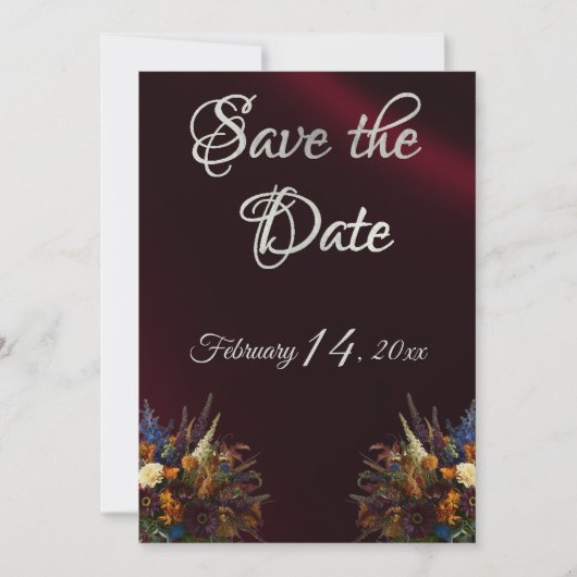 Wildblumen, Multifunktionsband und Foto - Burgund Save The Date (Vorderseite)