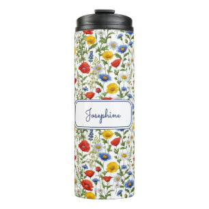Wildblumen Muster Farbig Blumen Namen Nach Wunsch Thermosbecher