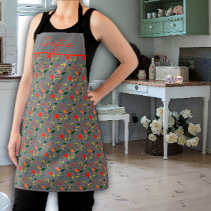 Wildblumen Muster graue All-over-Print-Schürze Schürze