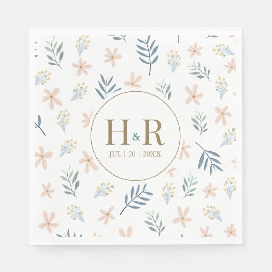 Wildblumen-Muster-Hochzeitsinitialen Serviette (Vorderseite)