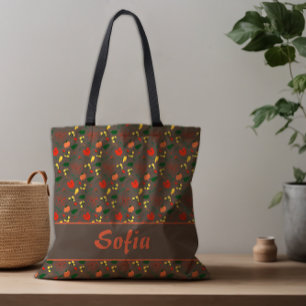 Wildblumen-Muster Mohn braun  Tasche