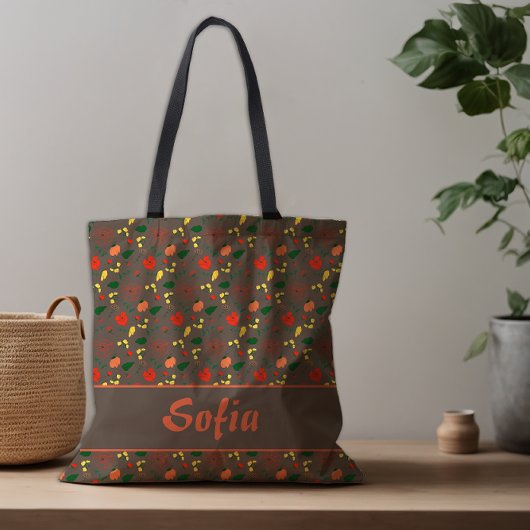 Wildblumen-Muster Mohn braun Tasche