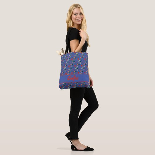 Wildblumen Muster Mohnname Blue Tote Tasche (Am Model)