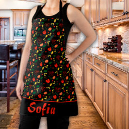 Wildblumen Muster Mohnschwarze Schürze