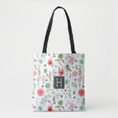 Wildblumen-Muster-Monogramm-Botanik-Markttasche Tasche (Vorderseite)