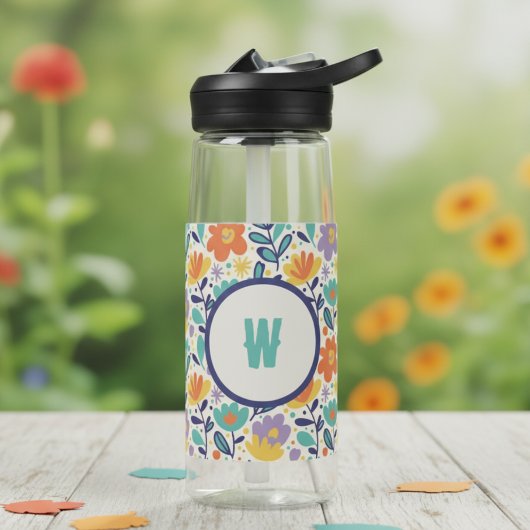 Wildblumen-Muster-Monogramm Trinkflasche