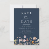 Wildblumen Navy Blau Boho Save the Date (Vorderseite)