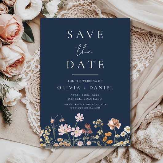 Wildblumen Navy Blau Boho Save the Date