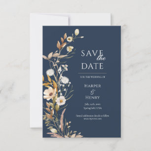Wildblumen Navy Blue Boho Botanical Save The Date