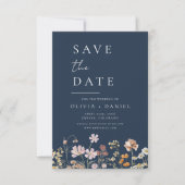 Wildblumen Navy Blue Save the Date Minimalistisch (Vorderseite)